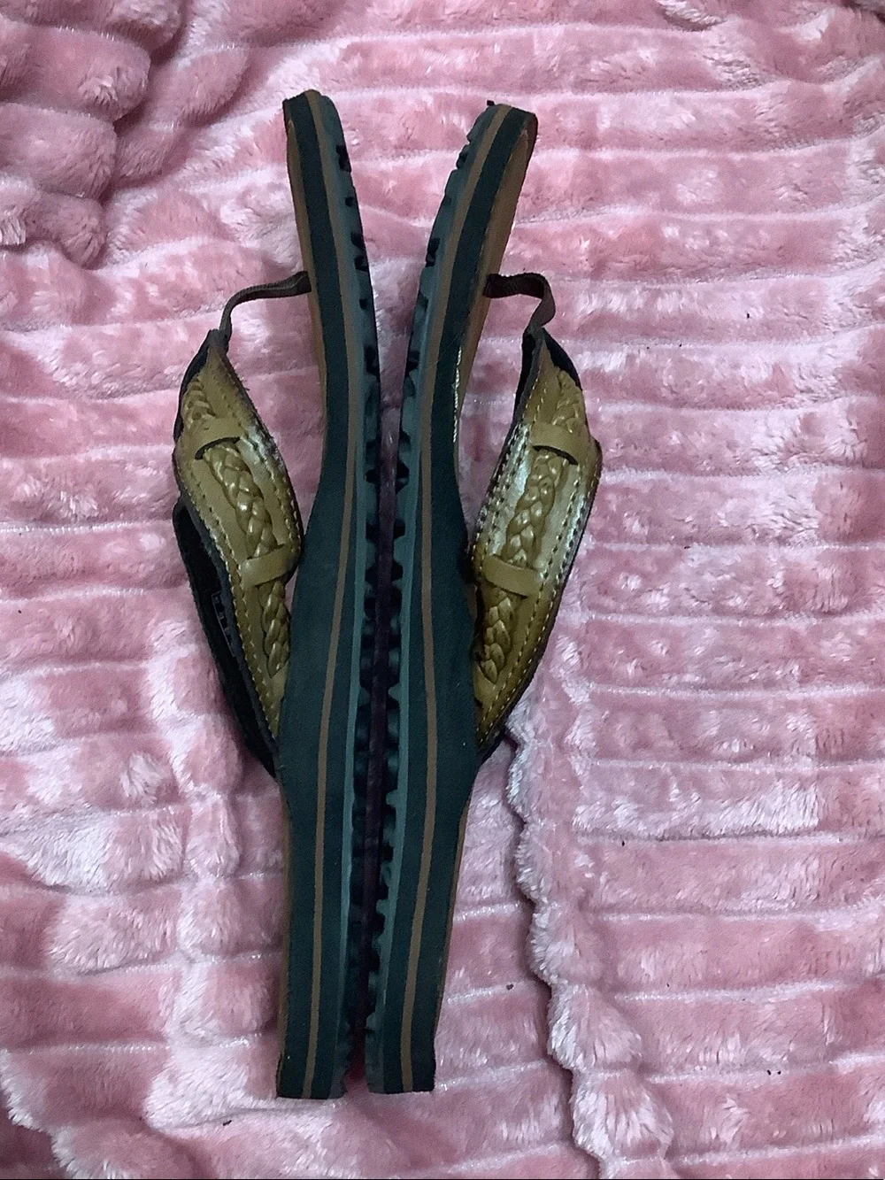 Clarks Brown Braided Leather Thong Sandals